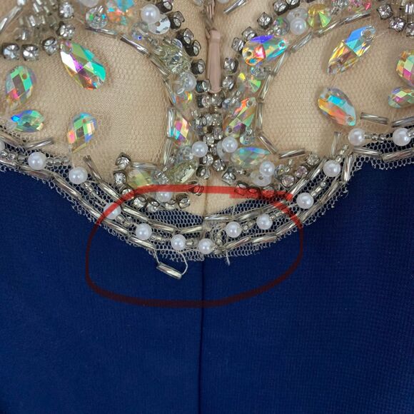 Zoey Grey Navy Skirt Champagne Beaded Bodice Evening Gown Size 18 Formal Gala - Picture 13 of 16